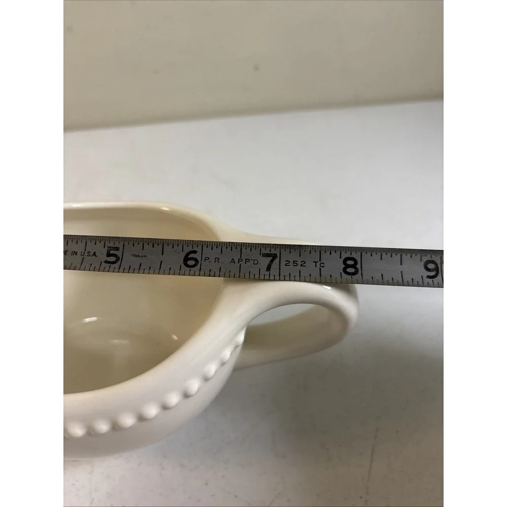 Pottery Barn Emma Gravy Boat Ivory‎ Cream Embossed Dot Edge EUC